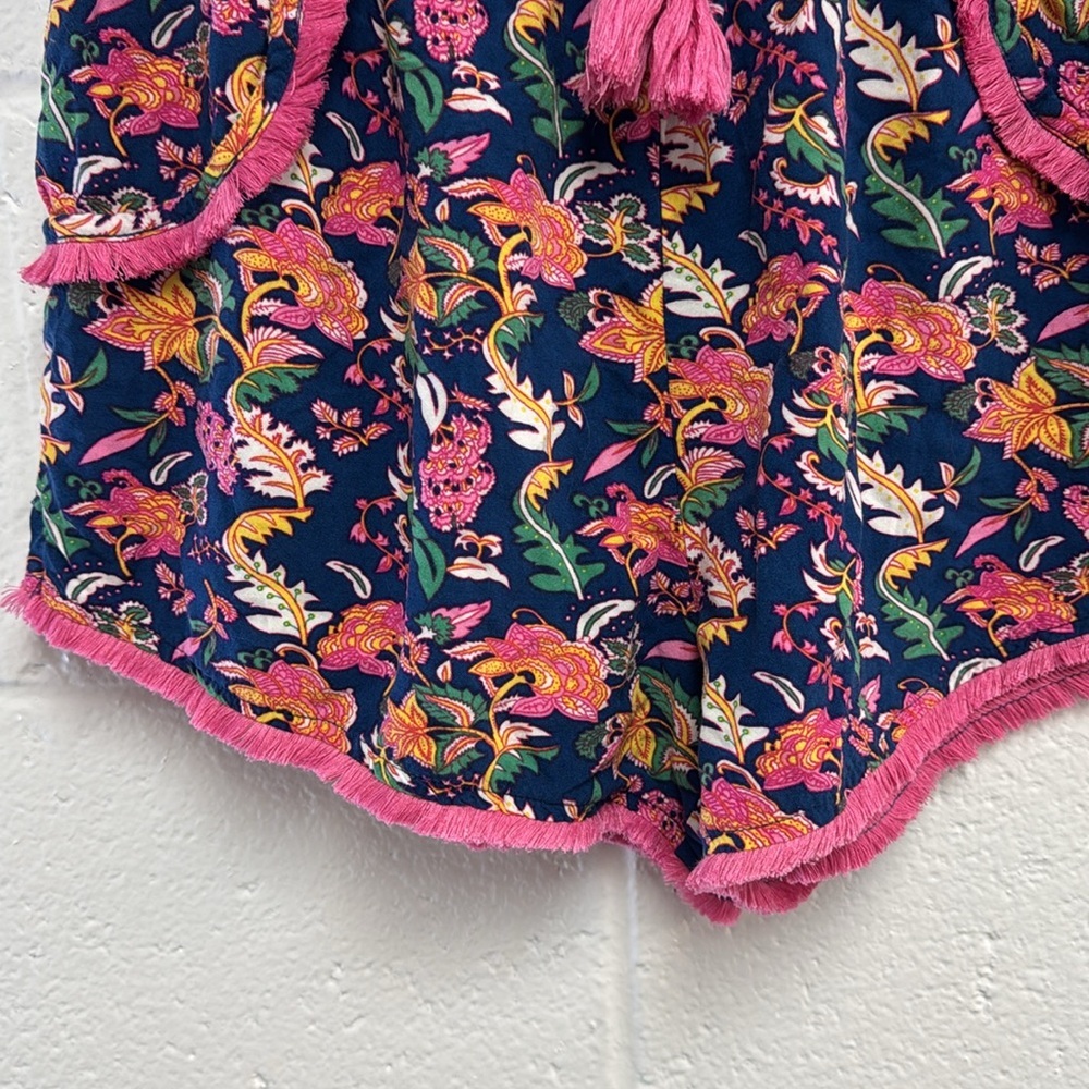 Floral Pink and Blue Women's Shorts - Picture 3 of 6